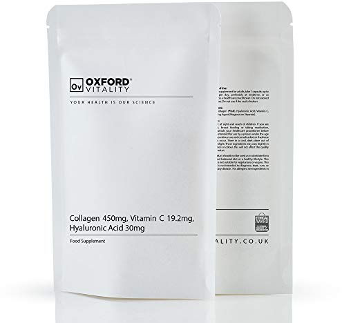 Collagen 450mg, Vitamin C 19.2mg, Hyaluronic Acid 30mg Capsules | Bones & Skin, Iron Absorption | Oxford Vitality (120)
