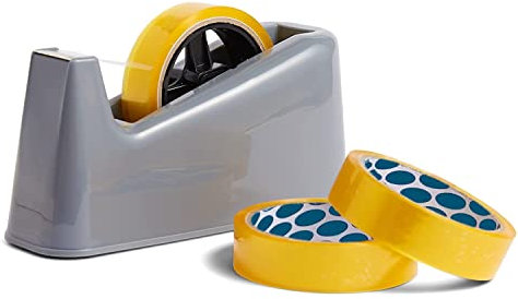 Heavy Duty Tape Dispenser Weighted Anti Slip Base - Warehouse, Home, Office - Includes 3 X 40M Tape Rolls