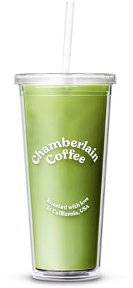 Chamberlain Coffee Tumbler - Clear Insulated 24 Oz Iced Coffee Cup - Double Wall Tumbler with Lid and Straw for Cold Brew, Iced Tea, Matcha Drinks