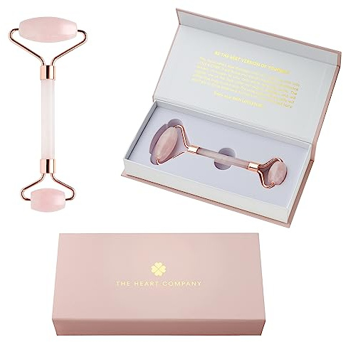 THE HEART COMPANY | Premium Rose Quartz Face Roller | Face Roller Skin Care Tool | Facial Roller Massager | Natural Crystal Facial Roller for Aging Skin | Pink Stone Roller for face, Eyes and Neck