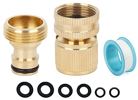 Brass 3/4 inch Male Threaded Adaptor, Female Hose Connector Set for Quick Connect Expandable Garden Spray Gun - Outside Garden Spray Gun Connector, Hose Nozzle Adaptor Fittings