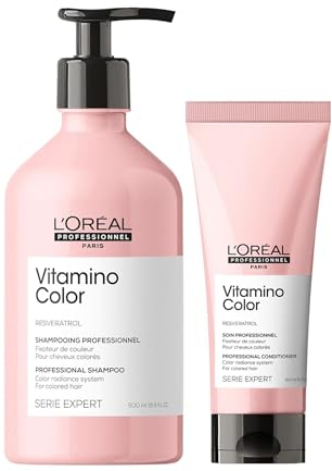 L'Oréal Professionnel Farberhaltendes XL-Pflegeduo für coloriertes Haar, Mit Resveratol, Serie Expert, Vitamino Color Shampoo 500ml & Conditioner