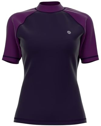 Damen Rash Guard UV Shirt - Frauen Kurzarm Wasser T-Shirt UPF 50+ UV-Schutz Schwimmen Schwimmshirt Badeshirt Bademode Surf Strand Wet Top Sonnenschutz Schnelltrocknend Trocknender Tankini Lila 3XL