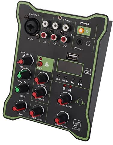 Alomejor Mini Mixer Audio a 5 Canali con Effetto di Riverbero USB Bluetooth per Telefoni Cellulari, Tablet, Computer