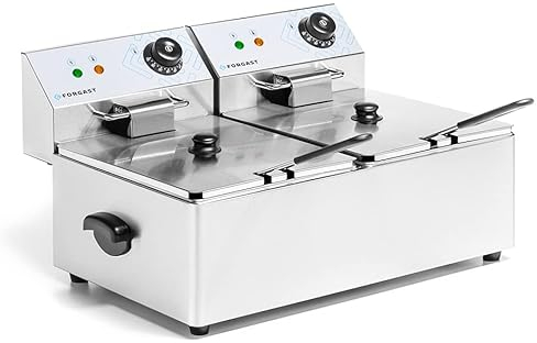 Forgast Friggitrice Elettrica Professionale, Doppio Cestello, Acciaio Inox, Capacità 2x6 l, Friggitrice ad Olio, Frittura Leggera, Facile Pulizia Grazie alla Vasca Removibile