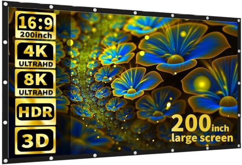GHKJOK 150 Zoll Projektor-Leinwand, 16:9 HD Indoor-Outdoor, Faltbar, Waschbar, Knitterfrei für Heimkino und Filmprojektion