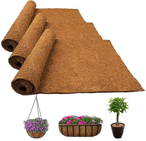 Fengaim Natural Coco Liner Roll, 3 Rolls 1m*0.4m/40 x 16 Coconut Planter Liners, Coco Hanging Basket Liner Coconut Growing Mat Coconut Fibre Matting Liner Roll for Patio Containers Wall Troughs