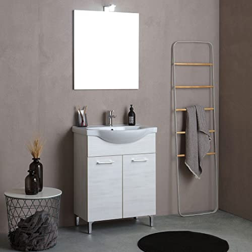 Kiamami Valentina - Mobile bagno a terra da 65cm in quercia bianco con 2 ante Rimini