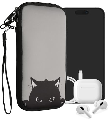 kwmobile Custodia in neoprene con zip per smartphone XXL - 7 - Astuccio portacellulare a sacchetto con cerniera - Borsa verticale - grigio/nero