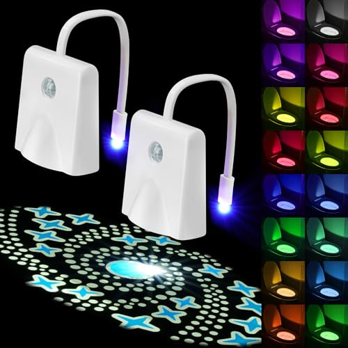 HOTUT Toalett Nattlampa met Motion Sensor, 16 färger LED toalettljus, USB Laddbar, Justerbar Toalettskål nattlampa för vilken toalett som helst - 2 st