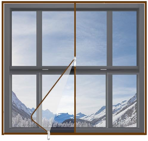 Transparente Antiviento para Ventanas Película Térmica para Ventanas Contra el Frío Aislante anti Frío Se pueden Ventilar Reutilizable (105x210cm)
