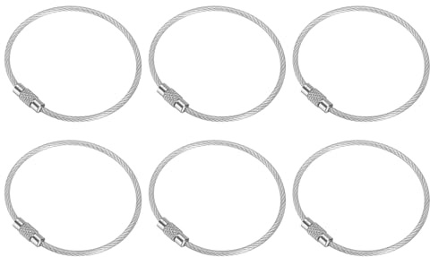PATIKIL 5.9 Länge Draht Schlüsselkette Kabel 6 Pack Edelstahl 2mm Schlüsselring Schleife für Außen Wandern Hängen Gepäckanhänger Schlüssel Ausweis Durchsichtig