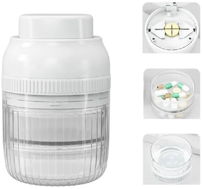 lomonmen Tablettenteiler,Tablettenteiler für Alle Tabletten Kostenlos,Tablettenschneider für Große und Kleine Tabletten,Tablettenspalter mit Ablagefach (rund weiß)