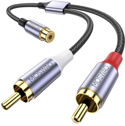 MOSWAG RCA Splitter, RCA Y Splitter, 1 Femmina a 2 Maschi Audio Speaker Y Adattatore Splitter Cavo per Amplificatori, Lettore CD, Subwoofer, Home Theater, HDTV, Console da Gioco