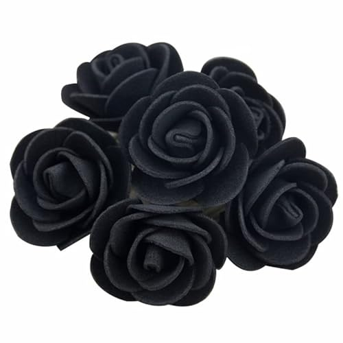 Yurosiay 500 Stück Künstliche Rosenköpfe 3.5cm Schaumrosen Blumenköpfe Mini Rosen Deko PE Foamrosen Kunstrosen Wie Echt Kunstblumen Rosenstrauß für DIY Hochzeit Party Dekoration Schwarz