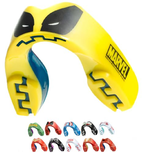 Marvel-karaktärer sport tandskydd, dubbla lager premium vuxen och junior munskydd med fodral för boxning, basket, lacrosse, fotboll, hockey och alla kontaktsporter (Wolverine, vuxen (12+ år))