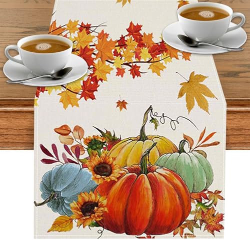 GreenYeah Chemin de Table en Forme de Citrouille pour L'automne et L'Action de Grâce - Nappe avec Feuilles d'Automne - Déco 40 x 180CM (A)