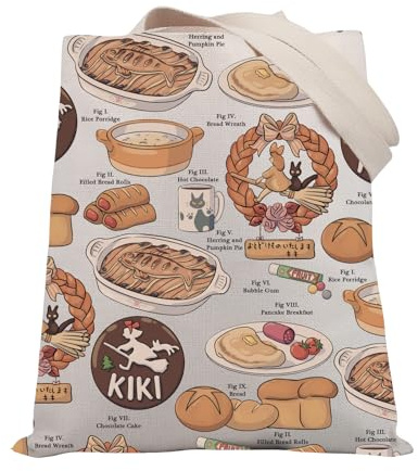 PLITI Anime Lover Gifts Kawaii Anime Treats Reusable Shopping Bag For Anime Character Fans Bakery Themed Gift (Delivery food TGU)