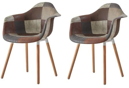 DEYARNA HOME Juego de 2 Sillas de Comedor Modernas, Sillón de Cocina con Cojín Tapizado y Patas de Madera de Haya (Marrón (A5), Cuero Sintético)