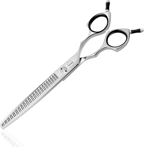 Tijeras de aseo para perros con goma recta HASHIMOTO, 23 dientes, 17.8 cm, tasa de adelgazamiento del 80%, peso ligero, diseñadas para eliminar rápidamente el pelo voluminoso.