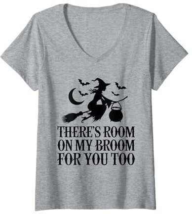 Womens There's Room on My Broom Funny Teacher Halloween Costume V-Neck T-Shirt
