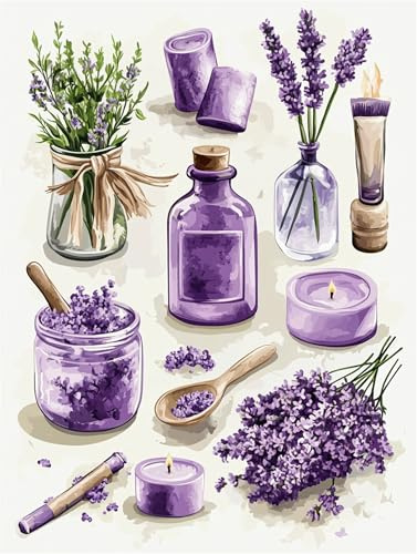 Malen nach Zahlen Lila, Malen Nach Zahlen Erwachsene, Lavendel 30x40cm Paint by Numbers DIY Kreativ Bastelset Kinder Anfänger Handgemalt Ölgemälde Leinwand für Home Décor,Frauen Hobby Bastelset Dekor