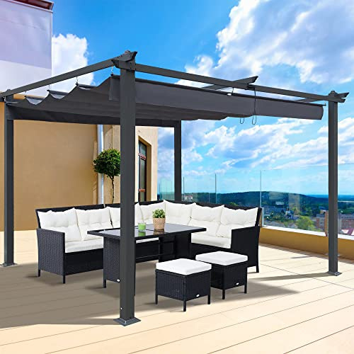 Tiiiopkvvv Pergola da esterno con tettoia retrattile, pergola in alluminio, per cortile, giardino, veranda, grigio, 10 × 4 m