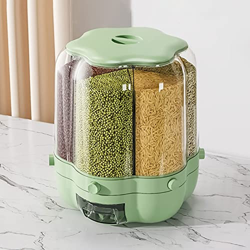 OJKJGY Rice Bucket,360° Rotating Dispenser,6 In 1 Storage Container Cereal Grain Rice Dispenser,Kitchen Use Round Rice Storage Container,for Small Grains,Beans,Rice
