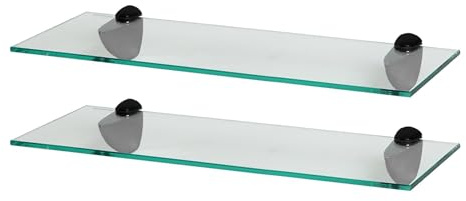 Harbour Housewares Schwebende Badezimmerregale aus Glas - 50cm - Klar/Schwarz - 2X Wandmontage Küche Schlafzimmer Dusche Zimmer Dekor Caddie Handtuch Lagerung Veranstalter Regale Gestell mit Klammern