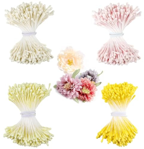 Boutihao Künstliche Blumen-Staubblätter, Durchmesser 2 mm, Mini-Doppelköpfe, Blumenstempel, matt, malzförmig, simulierte Stiele für Blumenherstellung, Basteln, Kränze, Hochzeit, Blumenarrangements