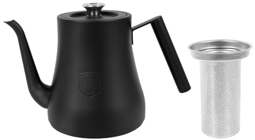 2L Stainless Steel Teapot Tea Pot with Removeable Infuser, Enduring Tea Kettle for Kitchen(Black,Say)