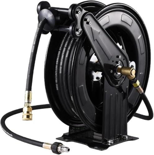 SAYEYBU Avvolgitubo per Idropulitrice con Doppio Braccio, Contenitore e Supporto in Acciaio Inox, Avvolgitubo in Acciaio per Impieghi Gravosi con Meccanismo di Riavvolgimento Automatico,15cm