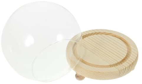 HIAKDOFT Glasglocke Kugelförmige Glass Dome mit Holzsockel Staubdichte Glashaube für Trockenblumen Mikro Landschaft Kerzen Pflanzen Tischdekoration Valentinstag