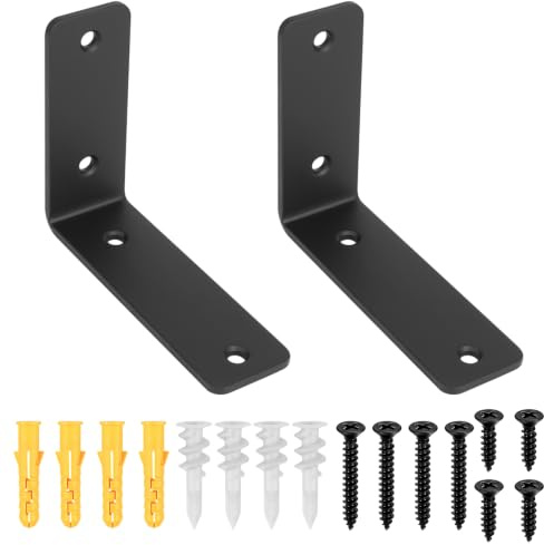 McBlast 2 Stück Regalhalterung Schwerlast Schwarz 125x100mm | Ideal für Holzregale und Möbel, 90-Grad-Wandmontage, schwebendes Design, robustes Metall, einfache Befestigung