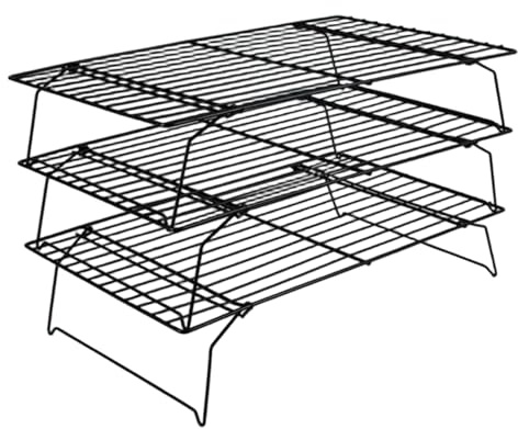 Muzrunq Grille de Refroidissement pour Biscuits, Grille de Refroidissement empilable avec Pieds Support Pliables, Plaque Cuisson en Acier au Carbone résistante à la Chaleur à 3 Niveaux, 40 x 25 cm