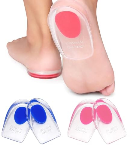 2 Paires Talonnettes en Gel, Talonnette Silicone Semelle Talon, Epine Calcaneenne Silicone Talonette, Soulage Douleurs Pieds Semelle Talon pour Homme Femme, Bleu, Rouge