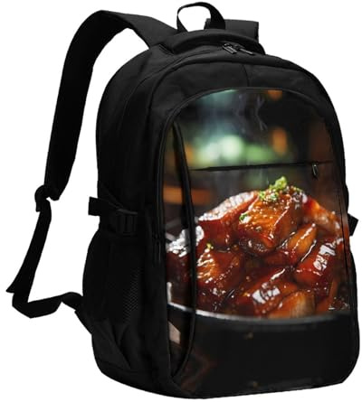 WBQLSL Hams Sac à dos USB pour ordinateur portable adapté aux professionnels comme sac à dos de travail, Laisser mijoter la viande frite, taille unique