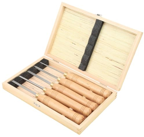 Eieenotee Juego Torno Herramientas para Trabajar la Madera, Herramientas Torneado Madera, Juego Cinceles Torno, Juego 5 Piezas para Mangos Madera, Acero Alta Velocidad
