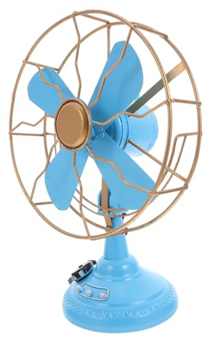 TOYANDONA Ventilateur de Table Vintage Métal Modèle Ancien Fer Bleu Ornement Décoratif Rétro pour Bureau et Photographie Objet Décor Style Fermette