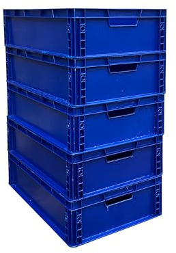 Solent Plastics Euro Plastic Stacking Container - 30 Litre 60 x 40cm - Perfect for Warehouse Organisation, Product Distribution, Van Storage, Home/Garage, Conveyors, Small Parts (5)