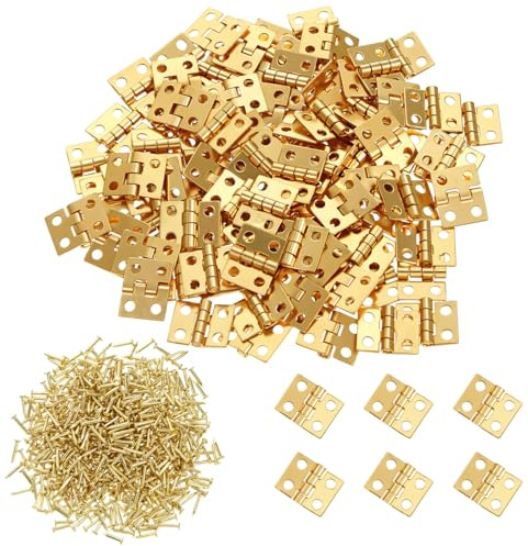 Elegaperma 100 Stück Kleine Scharniere mit 400 Stück Schrauben, Mini Scharniere Klein, Mini Hinge, Messing Flachscharnier für Modellbau, Schachteln, Schmuckkästchen und Schränke