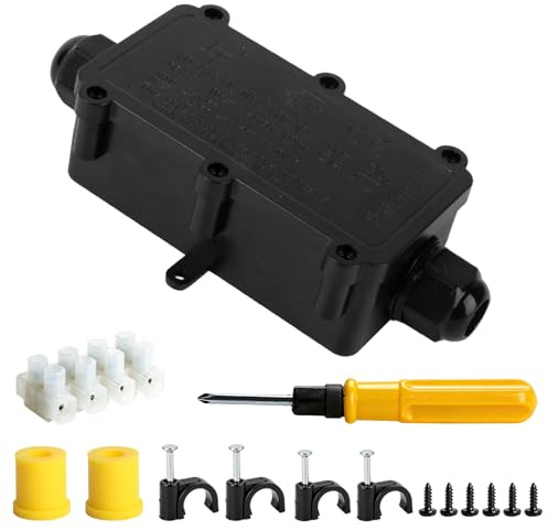 IP68 Waterproof 2-Way Cable Junction Box for 4-8mm & 6-11mm Wires | Plastic outdoor electrical connector with full accessories, watertight for external wiring