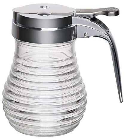 Tablecraft Beehive Clear Glass Syrup Dispenser with Chrome Plated ABS Top, 6 Ounce Capacity