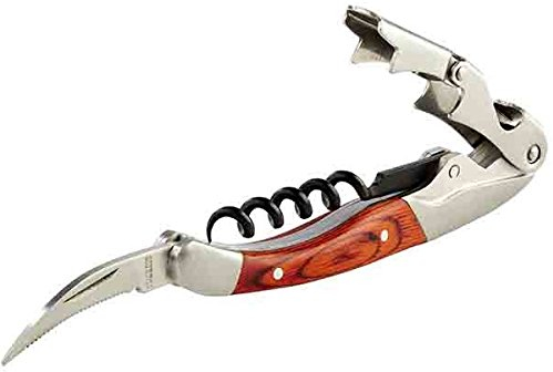 'Cuchillo espiral de teflón profesional de madera y acero inoxidable, suave como Sacacorchos Camarero, mehrstufige – Función, en la cabeza angebrachtes Cuchillo, abrebotellas/Longitud: 11,5 cm | Sun