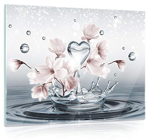 DekoShop Glasbild Echtglas Glasfoto Wandbild Magnolie AMDGT10163G5 G5 (80cm. x 60cm.) Real Glass