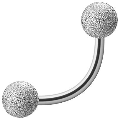 Treuheld® | Silberne Piercing BANANE in DIAMANT-OPTIK - 11 Größen - 316L Chirurgenstahl - sandgestrahlte Kugeln zum Schrauben - matt SILBER - Bauchnabelpiercing Helix Tragus Lippe Ohr - CURVED BARBELL