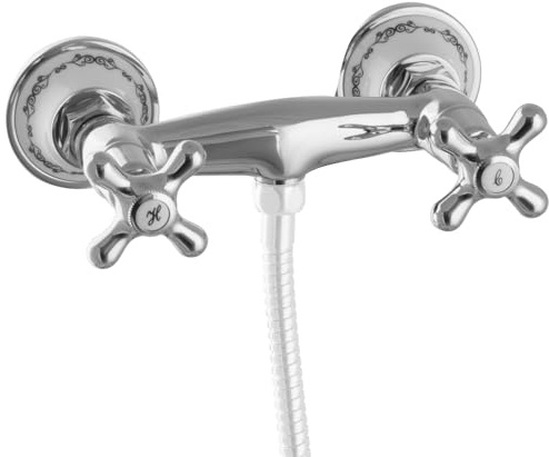 PaulGurkes Duscharmatur Nostalgie retro Antik Keramik Mischbatterie Zweigriffmischer Brausebatterie Dusch Armatur Wasserhahn