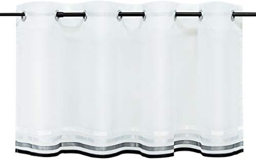 Joyswahl Scheibengardine Voile Bistrogardine »Aloisia« mit Bänder Transparente Gardine Stores HxB 60x145cm weiß/schwarz 1er Pack