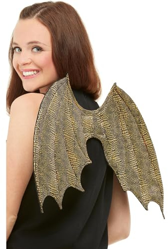 Smiffys Dragon Scale Wings, Gold 50cm/19in, Party Animals Fancy Dress, Dragon Dress Up Accessories