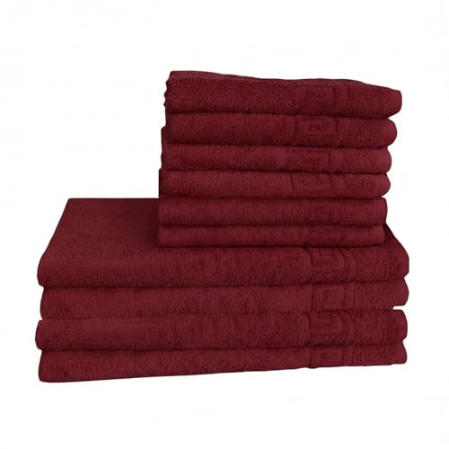 GMMH 10 TLG Set Handtücher Handtuch Set Duschtucher 100% Baumwolle 500g/m2 (Bordeauxrot)